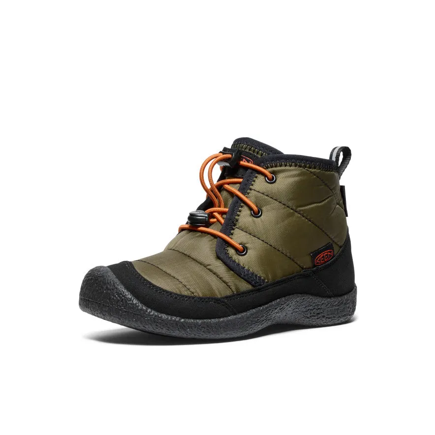 Keen Big Kids' Howser II Waterproof Chukka  |  Dark Olive/Gold Flame