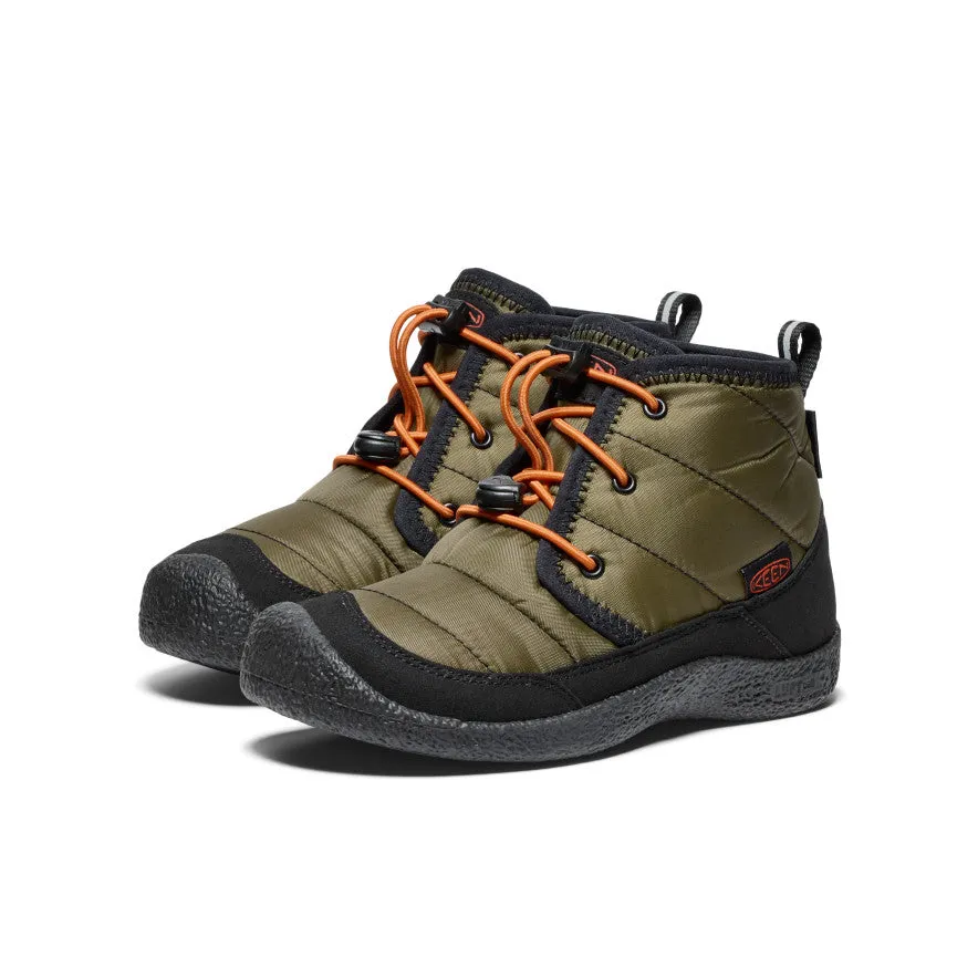 Keen Big Kids' Howser II Waterproof Chukka  |  Dark Olive/Gold Flame