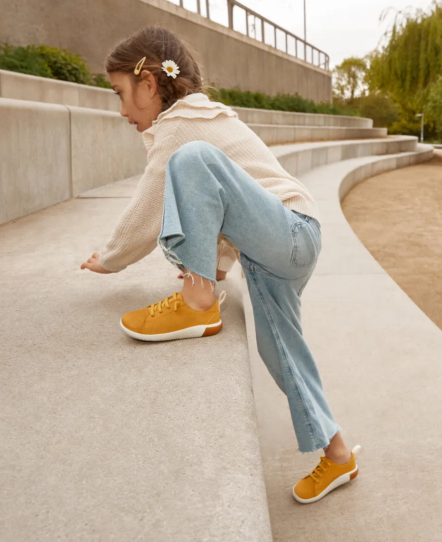 Keen Big Kids' KNX Leather Sneaker  |  Daffodil/Star White