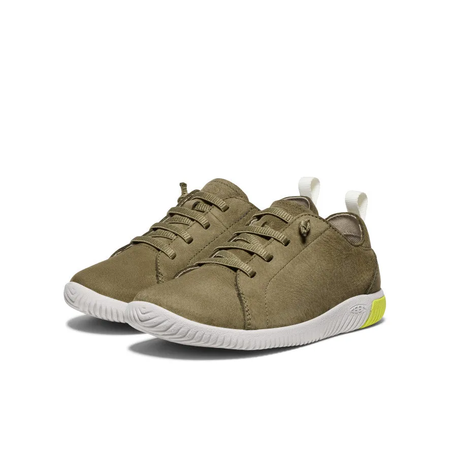 Keen Big Kids' KNX Leather Sneaker  |  Martini Olive/Evening Primrose