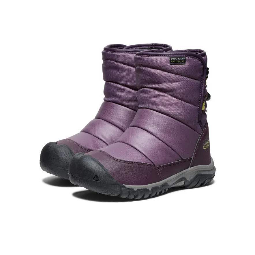 Keen Big Kids' Puffrider Waterproof Winter Boot  |  Black Plum/Daiquiri Green
