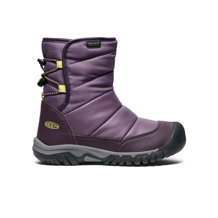 Keen Big Kids' Puffrider Waterproof Winter Boot  |  Black Plum/Daiquiri Green