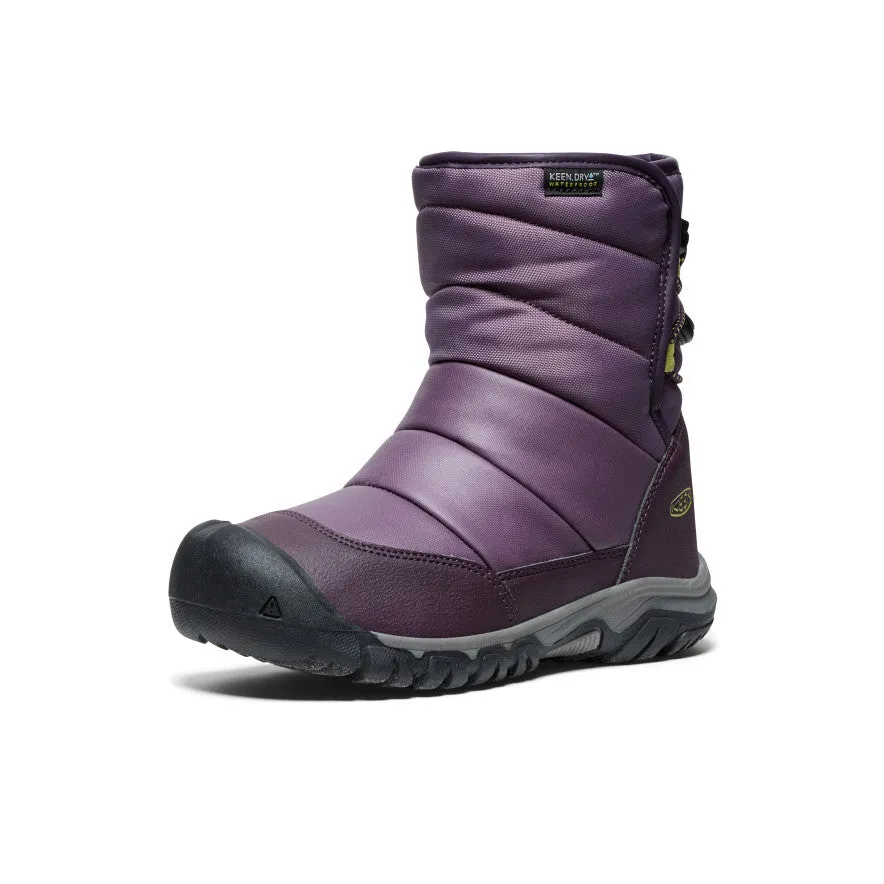 Keen Big Kids' Puffrider Waterproof Winter Boot  |  Black Plum/Daiquiri Green