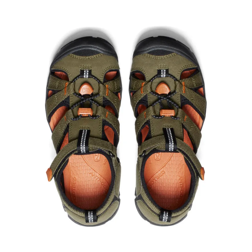 Keen Big Kids' Seacamp II CNX  |  Dark Olive/Gold Flame