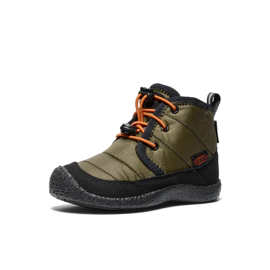 Keen Little Kids' Howser II Waterproof Chukka  |  Dark Olive/Gold Flame