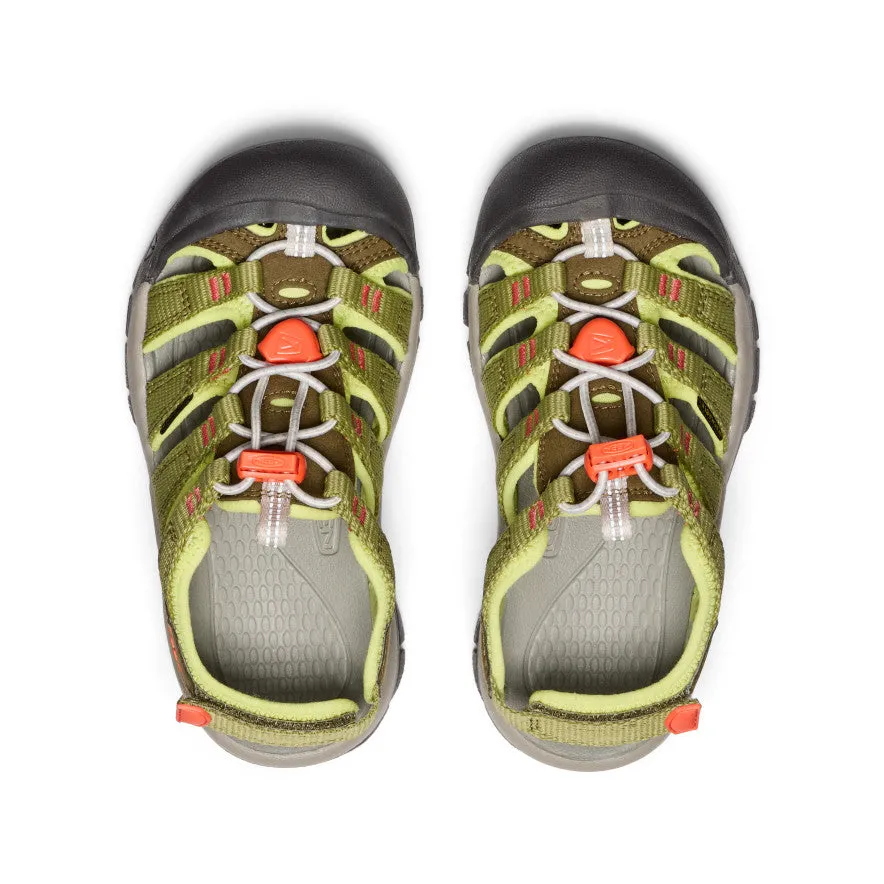 Keen Little Kids' Newport Boundless Sandal  |  Dark Olive/Scarlet Ibis