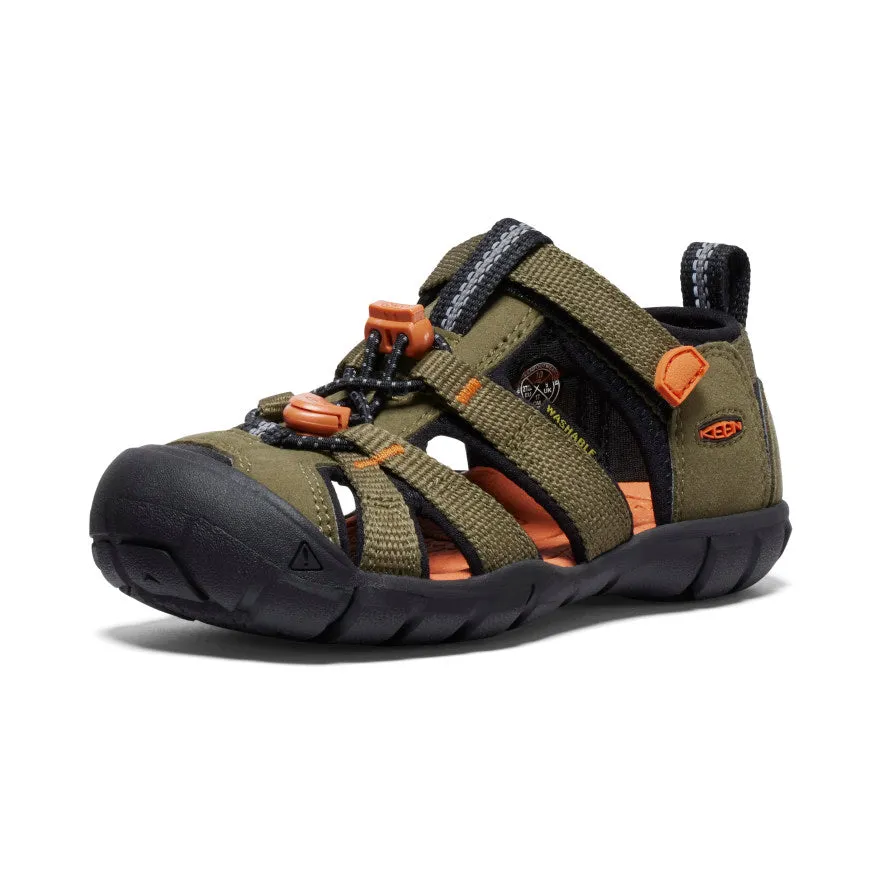 Keen Little Kids' Seacamp II CNX  |  Dark Olive/Gold Flame