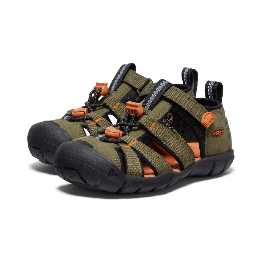 Keen Little Kids' Seacamp II CNX  |  Dark Olive/Gold Flame