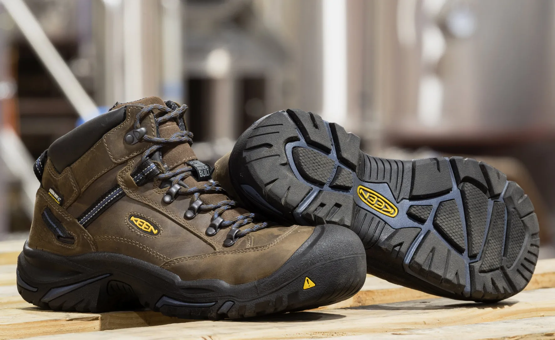 Keen Men's Braddock AL Waterproof Mid (Steel Toe)  |  Bison/Ensign Blue