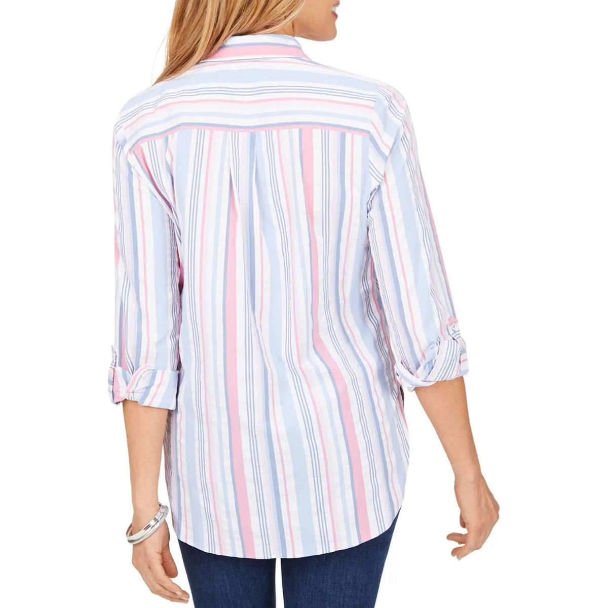 Millie Womens Collared Striped Button-Down Top