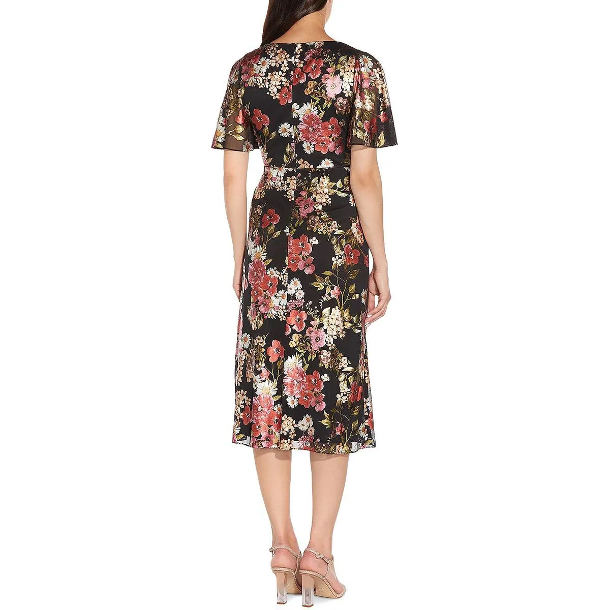 Womens Floral Metallic Cocktail and Party Dress