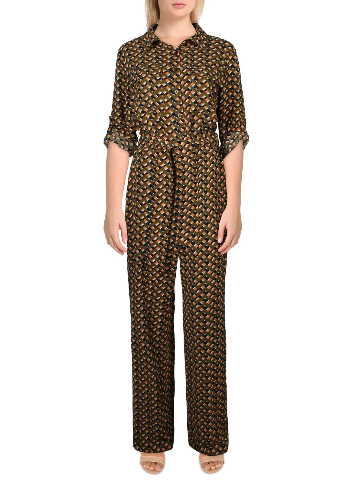 Womens Printed Adjustable Sleeves Jumpsuit
