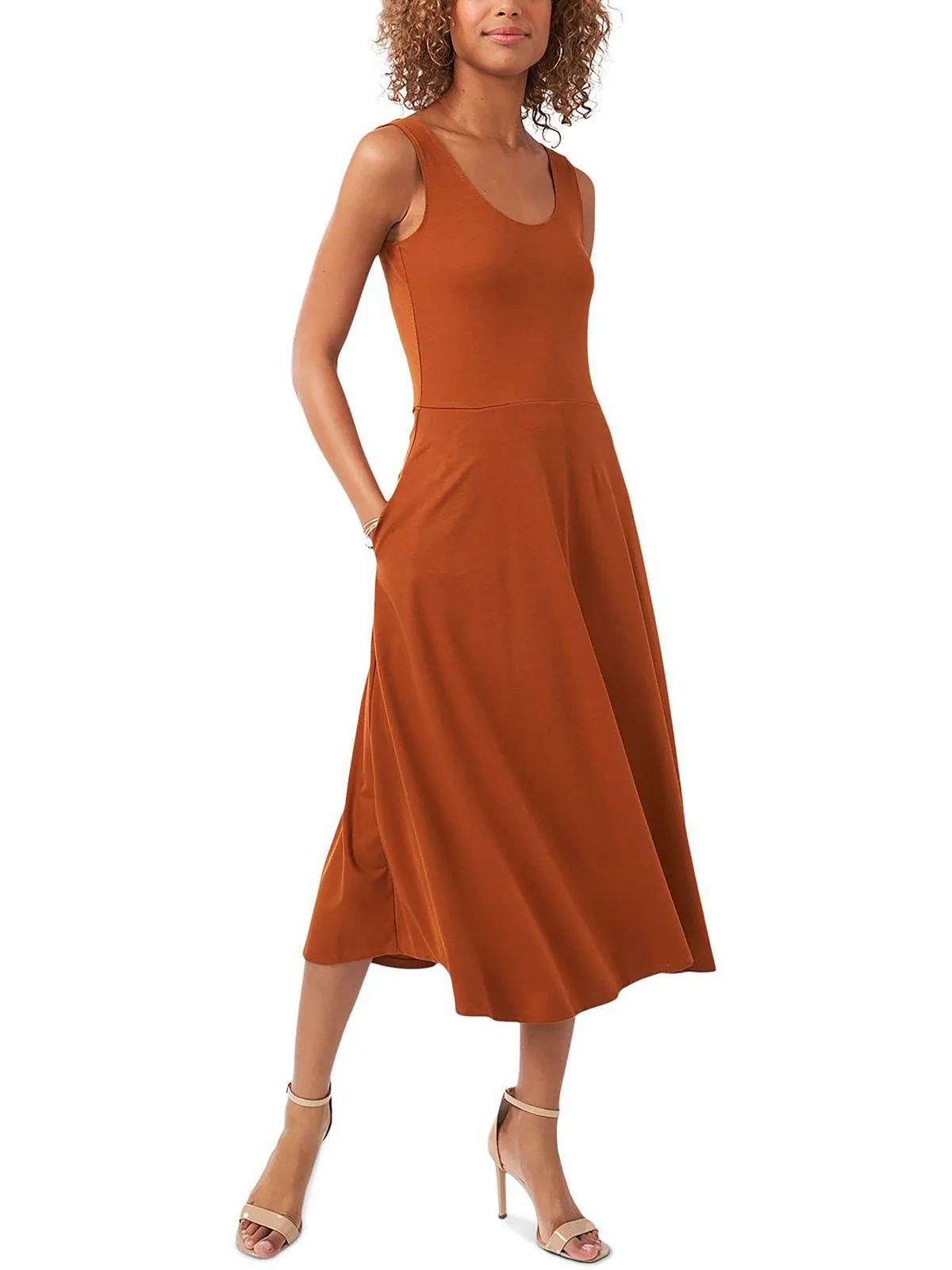 Womens Sleeveless Calf Midi Dress