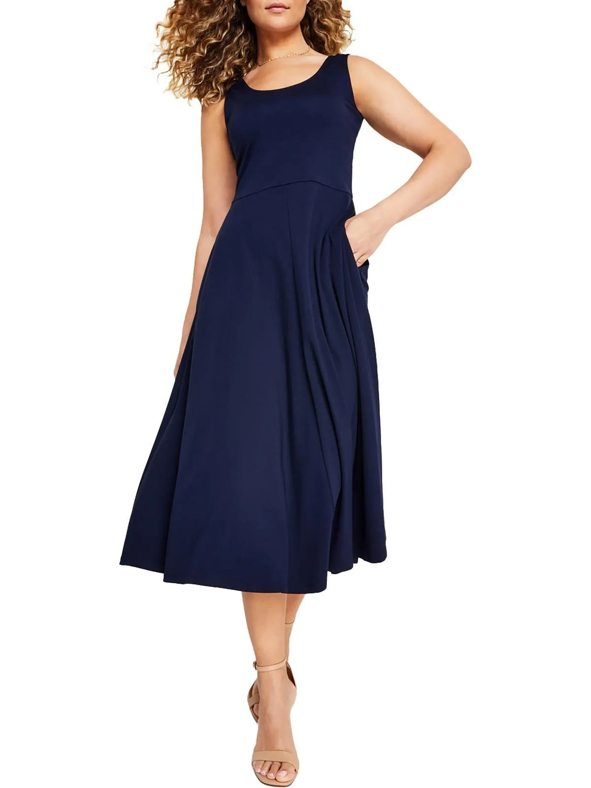 Womens Sleeveless Calf Midi Dress
